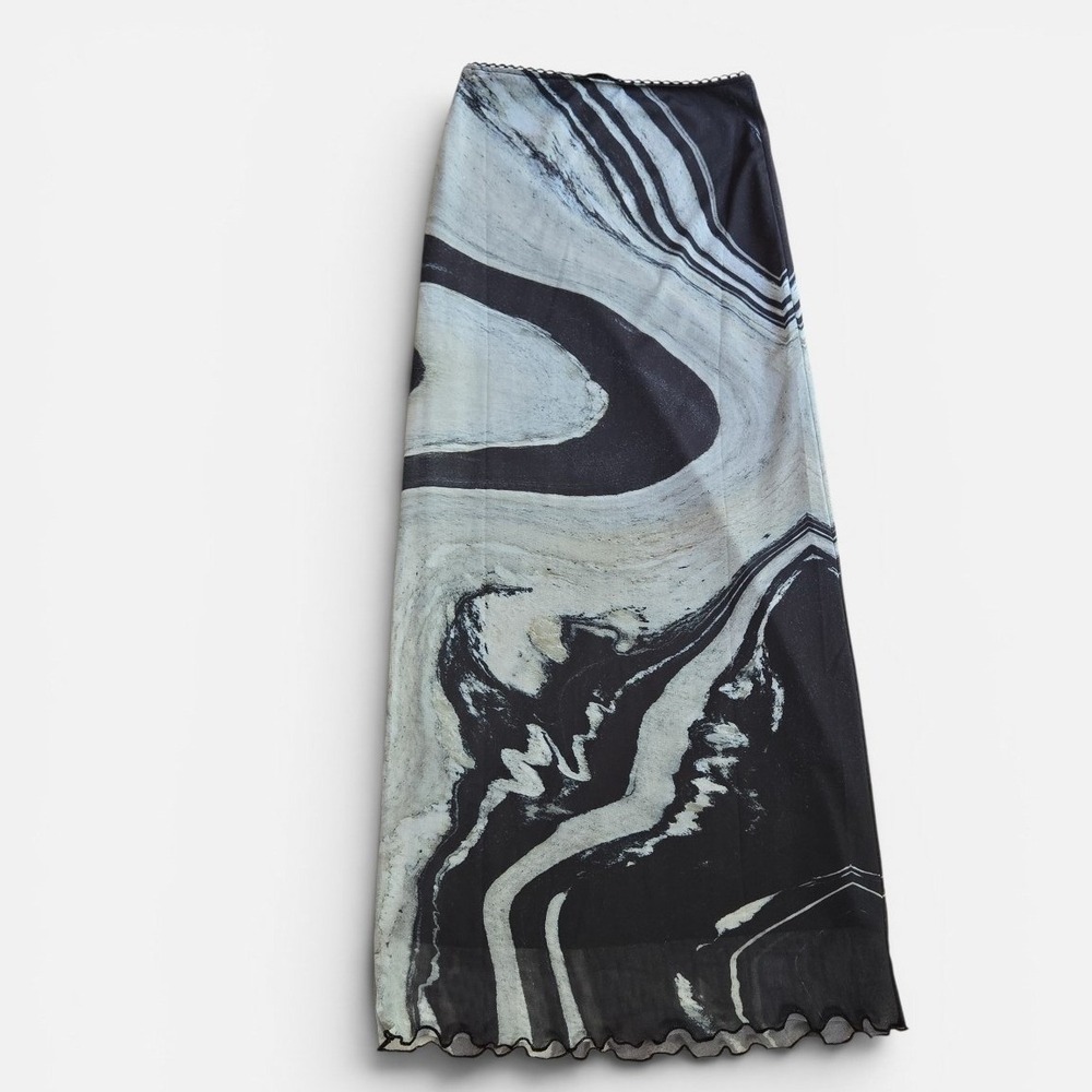 Topshop Womens Black Grey Marble Print Mesh Maxi Skirt‎ Size US 2 Chic Art - Picture 7 of 7